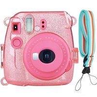 SAIKA Protective Hard Case for Fujifilm Instax Mini 9 Instant Camera - Glitter Flamingo Pink. with Adjustable Shoulder Strap