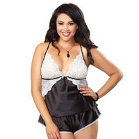 Dreamgirl Women's Plus Size Silky Seductive Camisole and Flirty Tap Pant, Black/White, 3X/4X