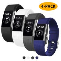 Fondenn Bands Compatible with Fitbit Charge 2 for Women and Men (4 Pack), Classic Adjustable Soft Silicone Sport Strap Replacement Wristband for Fitbit Charge 2