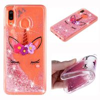Glitter Case for Samsung Galaxy A20/A30,QFFUN Bling Floating Liquid Quicksand Soft Clear Slim Fit Silicone Case with Screen Protector Shockproof Anti-Scratch Bumper Protective Cover - Unicorn