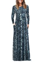 AUSELILY Women Long Sleeve Loose Plain Plus Size Maxi Dresses Casual Long Dresses with Pockets (M, Snake)