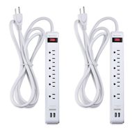Cable Matters 2-Pack 6 Outlet Surge Protector Power Strip with USB Charging Ports, 300 Joules with 8 Foot Power Cord in White
