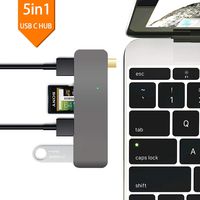 USB C Hub, Type C Multi-Port Thunderbolt 3 Dongle with 3xUSB 3.0 Ports,4K HDMI Port,SD/TF Card Reader,Compatible with MacBook Pro 2019/2018/2017/2016 13/15inch,MacBook Air 2018 13 inch (5in1 Grey)