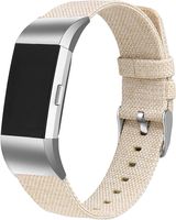 bayite Canvas Fabric Bands Compatible with Fitbit Charge 2, Soft Classic Replacement Woven Straps Wristband Women Men, Beige Large