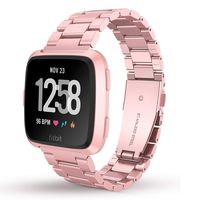 Compatible for Fitbit Versa/Versa 2/Versa Lite Bands,GaoBao Black Solid Stainless Steel Metal Replacement Business Bracelet Strap Band for Fitbit Versa Sports Smart Watch Fitness Band Women,Rose Gold