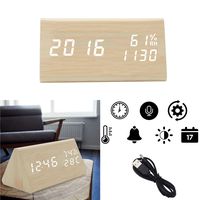 OFLILAK Wooden Digital Alarm Clock,LED Desk Clock 3 Levels Adjustable Brightness and Voice Control, Display Time Temperature Humidity with 3 Alarm Groups for Bedroom Office Home(Bamboo)