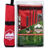 Chainsaw Sharpener File Kit - Includes Flat, 5/32, 3/16, 7/32 Inch Round Files, Depth Gauge Tool, Filing Guide, Wood Handle & Bright Red Pouch - for Sharpening Chain Saw Blades - 8 Piece Combo Set