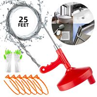 Oriflame 25 Feet Plumbing Snake Drain Auger Flexible Sink Snake Pipe Drain Cleaner Drain Opener for Bathroom Kitchen Sink, Shower Drain, Come with Gloves and 6 Pack 19.6 Inch Snake Hair Clog Remover