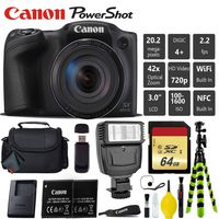 Canon PowerShot SX420 is Digital Point and Shoot 20MP Camera + Extra Battery + Digital Flash + Camera Case + 64GB Class 10 Memory Card - International Version