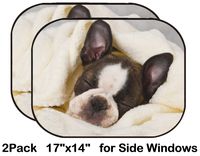 Liili Car Sun Shade for Side Rear Window Blocks UV Ray Sunlight Heat - Protect Baby and Pet - 2 Pack Boston Terrier Sleeping in White Towels Studio Shoot Photo 20130004