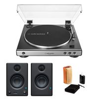 Audio-Technica AT-LP60X-USB Fully Automatic Belt-Drive Stereo Turntable (Gunmetal) with Presonus Eris e3.5 Monitors and Knox Cleaning Kit