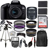 Canon EOS 800D (Rebel T7i) 18-55mm IS STM Lens (Black) with Professional Accessory Bundle Package Includes: SanDisk Ultra 64GB SDXC Memory Card + Extended Life Spare Battery + 50'' Tripod & More