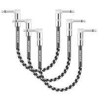 Neewer 3 Pack 1 Feet Guitar Patch Cable with 1/4" Right Angle Plugs, Black and White Tweed Woven Jacket