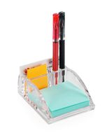 ARAD Acrylic Container for Office Supplies with Sticky Notes, Pen, and Card Slots