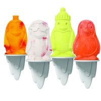 Tovolo Penguin Ice Pop Molds, Flexible Silicone, Dishwasher Safe, Set of 4 Popsicle Makers with Sticks