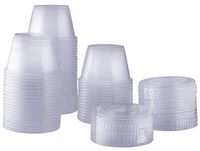 [100 Sets - 4 oz.] Plastic Disposable Portion Cups With Lids, Souffle Cups, Jello Cups