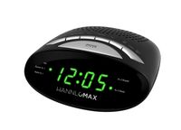HANNLOMAX HX-116CR Alarm Clock Radio, PLL AM/FM Radio, Dual Alarm, 0.6" Green LED Display (Black)