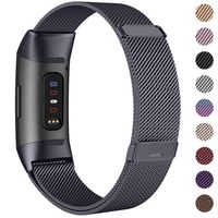 HAPAW Bands Compatible with Fitbit Charge 3, Women Men Metal Stainless Steel Replacement Accessories Straps Bracelet Compatible with Fitbit Charge 3 SE Fitness Tracker Small Large