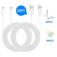 USB Power Extension Cable for Wyze Cam Pan, Oculus Go, Blink, Yi Home Camera, Kasa Cam Security Camera,25ft USB to Micro USB Surveillance Camera Cables 2-Pack White