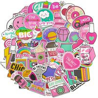 Pink Girl Cute Sticker, Cartoon VSCO Waterproof Vinyl Laptop Water Bottle Computer Notebook Car Skateboard Motorcycle Bicycle Luggage Guitar Bike Decal 60pcs Pack