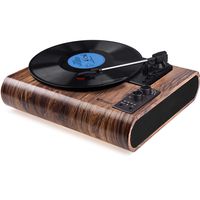 Record Player, VOKSUN Vintage Turntable 3-Speed Bluetooth Vinyl Player LP Record Player with Built-in Stereo Speaker, AM/FM Function,and Aux-in & RCA Output, Natural Wood