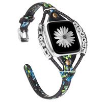TOYOUTHS Leather Strap Compatible with Fitbit Versa/Versa 2 Bands for Women Slim Genuine Leather Wristbands Replacement Versa Lite Special Edition Dressy Handmade Accessories Black/Blue Floral