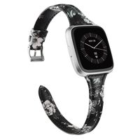 TOYOUTHS Leather Strap Compatible with Fitbit Versa/Versa 2 Bands for Women Men Slim Genuine Leather Wristbands Replacement for Versa Lite Edition/Versa SE Classic Accessorie Black/White Floral