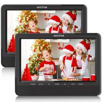 WONNIE 9.5'' Dual Car DVD Player Portable Headrest CD Players for Kids, Built-in 5 Hours Rechargeable Battery Great for Family Travel ( 1 Player+1 Monitor )