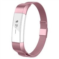 POY Compatible for Fitbit Alta Bands, Stainless Steel Metal Replacement Bracelet Strap with Unique Magnet Lock for Fitbit Alta and Fitbit Alta HR Rose Pink Small