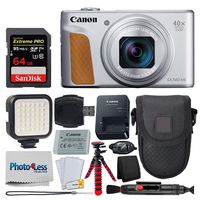 Canon PowerShot SX740 HS Digital Camera (Silver) + 64GB Memory Card + Point & Shoot Case + Flexible Tripod + LED Video Light + USB Card Reader + Cleaning Pen + Screen Protectors - Accessory Bundle