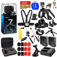 GoPro HERO7 Hero 7 Black All in 1 MEGA Accessory Bundle with 2 Extra Batteries and Charger, 64GB Micro SD, Chest Strap, Head Strap, Medium Case + Much More