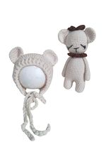 Jastore Infant Newborn Photography Prop Photo Crochet Boys Girls Knit Toy Bear Hats (Bear-beige Coffee Crown)
