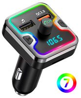 Bluetooth FM Transmitter for Car, Comsoon 7 Colors LED Backlit Bluetooth Car Adapter, Bluetooth Receiver Car Kit with Hands-Free Calling, QC3.0 Car Charger, Support USB Disk, microSD Card (Black)