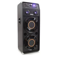 Portable DJ Dance Speaker System - Two-Way PA Stereo 1400 Watts w/ Dual 12'' Subwoofer Built-in LED Flashing Lights RCA Stereo Output Crossover Network & MP3/USB/Micro SD/FM Radio - Pyle PSUFM1245A