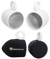 Pair Rockville MAC80W 7.7 White Aluminum Wakeboard Tower Speaker Pods+Covers