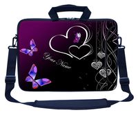 Meffort Inc Custom/Personalized Laptop Bag with Side Pocket & Shoulder Strap for Notebook Ultrabook Chromebook, Customized Your Name (13.3 Inch, Purple Heart Butterflies)