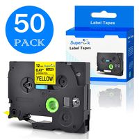 SuperInk 50PK Compatible for Brother TZe631 TZe-631 TZ631 TZ-631 Label Tape 12mm 0.47" Laminated Black on Yellow TZe Tape use in P-Touch PT-D210 PT-H110 PT-D600 PT-P700 Printer (26.2ft x1/2'')