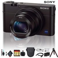 Sony Cyber-Shot DSC-RX100 IV Camera DSCRX100M4/B with Soft Bag, Tripod, 2X Extra Batteries, LED Light, 2X 64GB Memory Card, Card Reader, Plus Essential Accessories