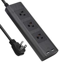 Surge Protector Power Strip 9.8ft Extension Cord 3 Outlet 2 USB Desktop Charging Station Fire Proof Adjustable Voltage 110-240V with Cable Tie for iPhone iPad Computer Home Office Black SUPERDANNY