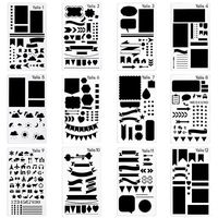 12 Pcs Journal Stencil Plastic Planner Set for Notebook/Diary/Scrapbook DIY Drawing Template