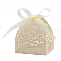 KEIVA Pack of 70 Laser Cut Rose Candy Boxes, Favor Boxes 2.5"x 2.5"x 3.1", Gift Boxes Bridal Shower Anniverary Birthday Party Wedding Favor (Beige)
