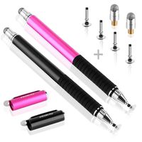 MEKO(TM) (2 Pcs)[2 in 1 Precision Series] Disc Stylus/Styli Bundle with 4 Replaceable Disc Tips, 2 Replaceable Fiber Tips For All Touch Screen Devices - (Black/Pink)