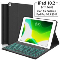 iPad Keyboard Case for iPad 10.2 2019-7th Generation iPad - iPad Pro 10.5(Air 3) - 7 Colors Backlight, Magnetically Detachable Wireless Keyboard - Folio Cover for New iPad 10.2" Inch, Black