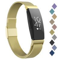 POY Compatible with Fitbit Inspire Hr Bands, Stainless Steel Replacement for Fitbit Inspire and Ace 2 Metal Loop Bracelet Sweatproof Wristbands for Women Men Gold Large