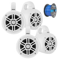 4" Waterproof Marine Wakeboard 300 Watt Tower Speakers - White - 2 Pairs, Enrock Marine Grade Spool of 50 Foot 16-Gauge Tinned Speaker Wire