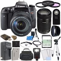 Canon EOS Rebel T6s DSLR Camera with 18-135mm Lens + Canon EF-S 55-250mm f/4-5.6 IS STM Lens + Extra Battery + Charger + 128GB + Remote + Card Reader + Tripod + HDMI + Case + Flash Bundle 5