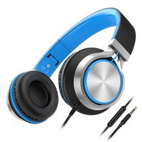 Wired Headphones Besom i77 Folding Stereo Bass Headset with Microphone and Volume Control Over-Ear Earphones for Adults Teens Running Sport Travel(Black/Blue)