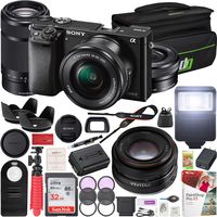 Sony Alpha a6000 Mirrorless Camera with 16-50mm and 55-210mm Power Zoom Lenses Bundle with 50MM F2.0 Sony SLR Lens, 32GB Memory Card, Camera Bag and Accessories (7 Items)