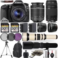 Canon EOS 80D Digital SLR Camera + Canon 18-55mm IS STM Lens + Canon 75-300mm Lens + 650-1300mm Zoom Lens + 500mm Telephoto Lens + 0.43X Wide Angle Lens + 2.2x Telephoto Lens - International Version