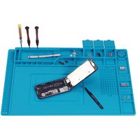 Repair Mat, Large Magnetic Silicone Solder Mat, Heat Resistant 932°F Electronics Mat with Tools Parts Organizer Storage for Solder Station, Phone, Ipad and Computer Repair 17.7''x 11.8'', Blue